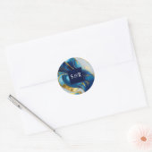 Monogram Faux Goud, Blauw en Wit Marmered Wedding Ronde Sticker (Envelop)