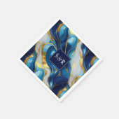 Monogram Faux Goud, Blauw en Wit Marmered Wedding Servet (Hoek)