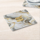Monogram Faux Goud, Grijs & Wit Marmered Wedding Kartonnen Onderzetters (Schuin)