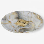 Monogram Faux Goud, Grijs & Wit Marmered Wedding Papieren Bordje (Gekanteld)
