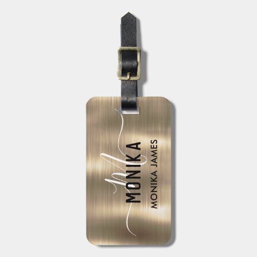 Monogram Faux Goud Metaal Gestylde Douane Bagagelabel (Voorkant verticaal)