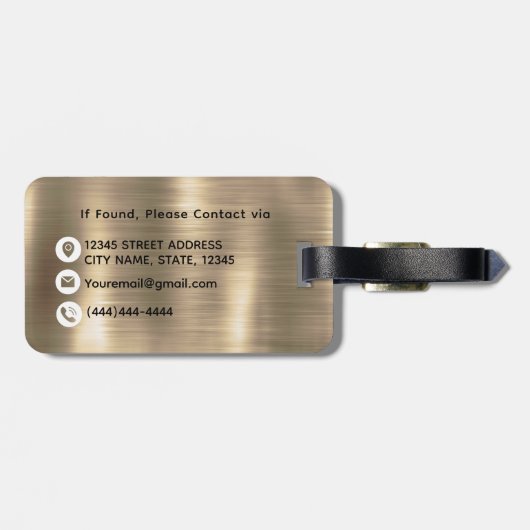 Monogram Faux Goud Metaal Gestylde Douane Bagagelabel (Achterkant horizontaal)