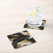 Monogram Faux Goud, Zwart & Wit Marmered Wedding Kartonnen Onderzetters (Insitu)