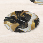 Monogram Faux Goud, Zwart & Wit Marmered Wedding Kartonnen Onderzetters (Gekanteld)