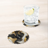 Monogram Faux Goud, Zwart & Wit Marmered Wedding Kartonnen Onderzetters (Insitu)