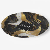 Monogram Faux Goud, Zwart & Wit Marmered Wedding Papieren Bordje (Gekanteld)