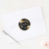 Monogram Faux Goud, Zwart & Wit Marmered Wedding Ronde Sticker (Envelop)