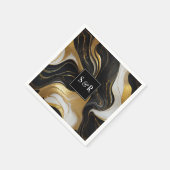 Monogram Faux Goud, Zwart & Wit Marmered Wedding Servet (Hoek)