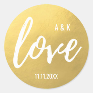 Monogram Faux Gouden Folie LIEFDE Script Zwart Bru Ronde Sticker