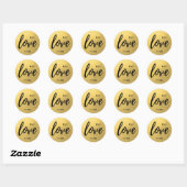 Monogram Faux Gouden Folie LIEFDE Script Zwart Bru Ronde Sticker (Vel)
