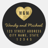 Monogram Faux Gouden Hart Paar Retouradres Ronde Sticker (Voorkant)