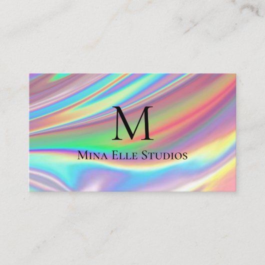 Monogram Faux Holografische Regenboog Visitekaartje (Voorkant)