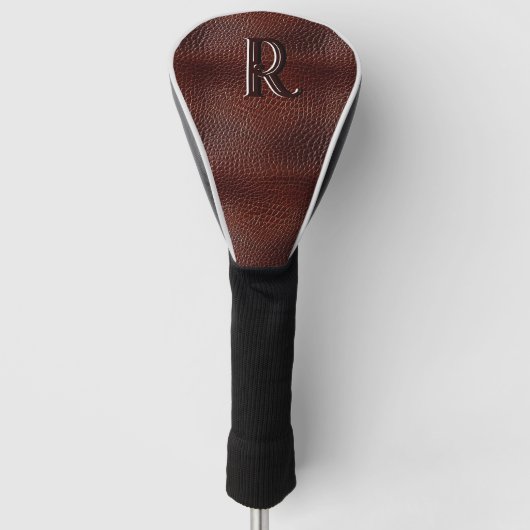 Monogram Faux leder bruin reliëf Golfheadcover (Voorkant)