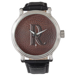 Monogram Faux leder bruin reliëf Horloge