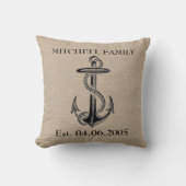 Monogram faux linen burlap rustic anchor strand kussen (Voorkant)