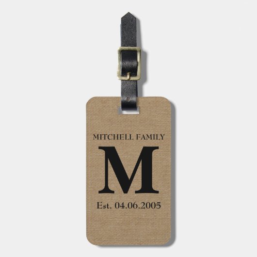 Monogram faux linen burlap rustige initiaal bagagelabel (Voorkant verticaal)
