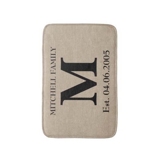 Monogram faux linen burlap rustige initiaal bruilo badmat (Voorkant Verticaal)