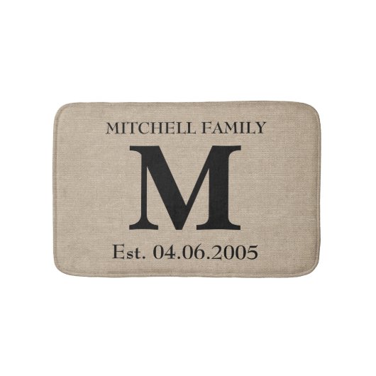 Monogram faux linen burlap rustige initiaal bruilo badmat (Voorkant)