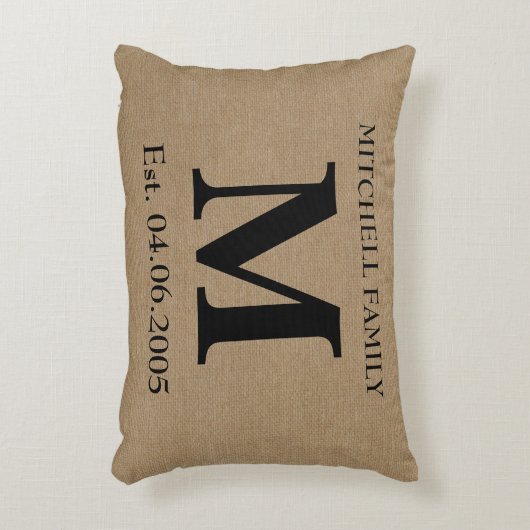 Monogram faux linen burlap rustige initiaal bruilo decoratief kussen (Voorkant(Verticaal))