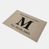 Monogram faux linen burlap rustige initiaal bruilo deurmat (Schuin)