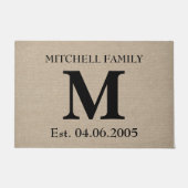 Monogram faux linen burlap rustige initiaal bruilo deurmat (Voorkant)