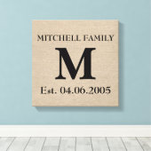 Monogram faux linen burlap rustige initiaal canvas afdruk (Insitu (Houten vloer))