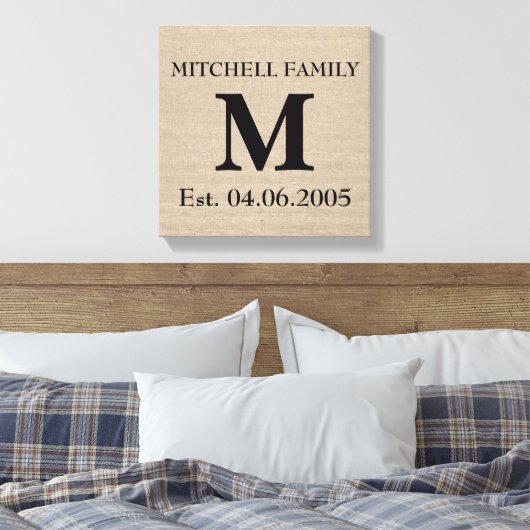 Monogram faux linen burlap rustige initiaal canvas afdruk (Insitu (Slaapkamer))