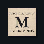 Monogram faux linen burlap rustige initiaal canvas afdruk<br><div class="desc">Voeg je eigen monogram,  initiaal,  familienaam en trouwdag of verjaardagsdatum toe,  faux jute linen burlap rustic chabby country chic canvas</div>