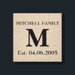 Monogram faux linen burlap rustige initiaal canvas afdruk<br><div class="desc">Voeg je eigen monogram,  initiaal,  familienaam en trouwdag of verjaardagsdatum toe,  faux jute linen burlap rustic chabby country chic canvas</div>