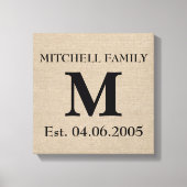 Monogram faux linen burlap rustige initiaal canvas afdruk (Voorkant)