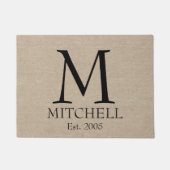 Monogram faux linen burlap rustige initiaal deurmat (Voorkant)