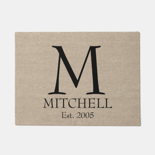 Monogram faux linen burlap rustige initiaal deurmat (Voorkant)