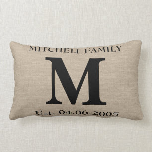 Monogram faux linen burlap rustige initiaal kussen