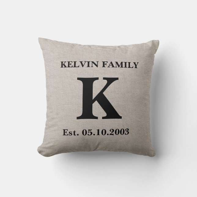 Monogram faux linen burlap rustige initiaal kussen (Voorkant)