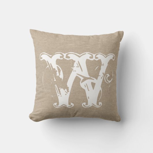 Monogram faux linen burlap rustige initiaal kussen (Voorkant)