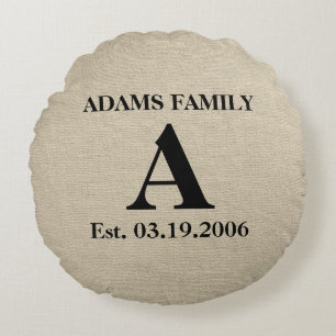 Monogram faux linen burlap rustige initiaal rond kussen
