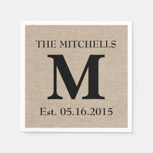 Monogram faux linen burlap rustige initiaal servet (Voorkant)