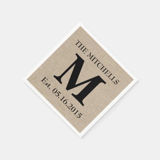 Monogram faux linen burlap rustige initiaal servet (Hoek)