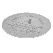 Monogram Faux Marble Wreatname Familienaam Snijplank (Hoek)