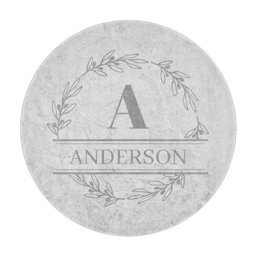 Monogram Faux Marble Wreatname Familienaam Snijplank (Voorkant)