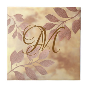 Monogram Faux Roos Gold bladeren Keramische Tegel Tegeltje