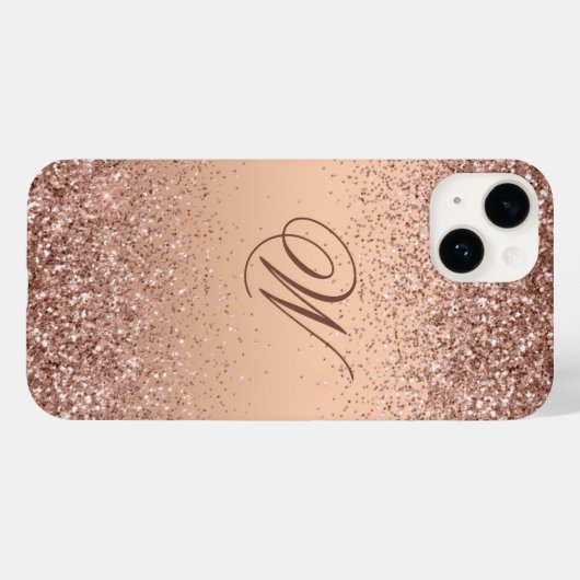 Monogram Faux Roos Gold Glitter iPhone 14 Hoesje (Achterkant (horizontaal))