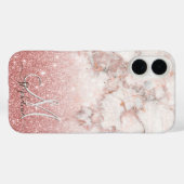 Monogram Faux Roos Gold Glitter White Marble Ombre Case-Mate iPhone Case (Achterkant (horizontaal))