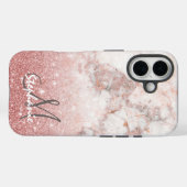 Monogram Faux Roos Gold Glitter White Marble Ombre Case-Mate iPhone Case (Achterkant (horizontaal))