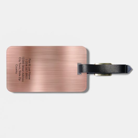 Monogram Faux Roos Gold Metal Steel Styled Custom Bagagelabel (Achterkant horizontaal)