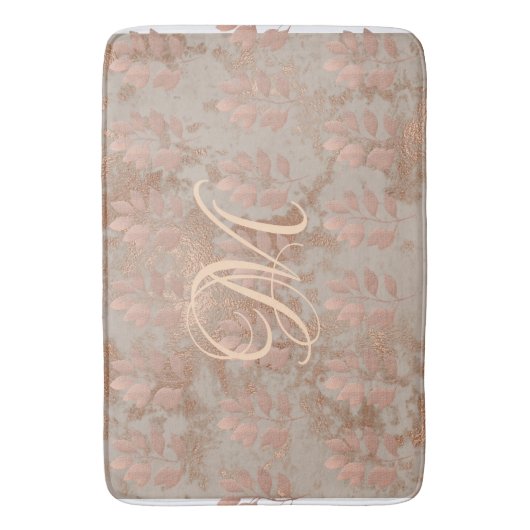 Monogram Faux Roos Gold Patroon Bath Mat (Voorkant Verticaal)