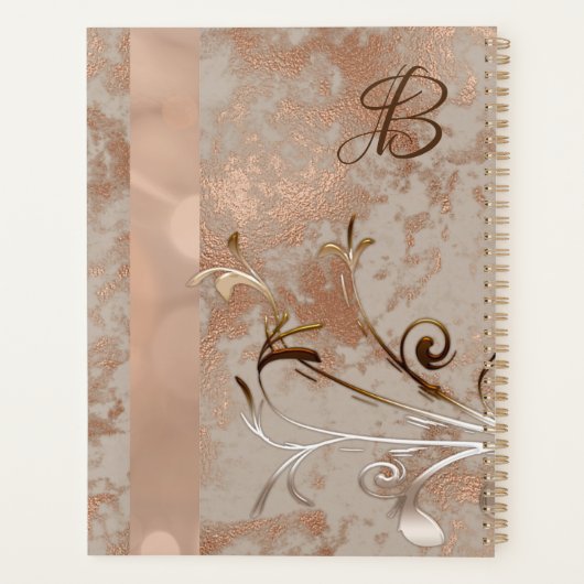 Monogram Faux Roos Gouden Bloemen Swirl Planner (Achterkant)