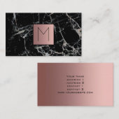 Monogram Faux roos gouden folie op zwart marmer Visitekaartje (Voorkant / Achterkant)