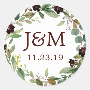 Monogram Favor Stickers Groenelementen Burgundy