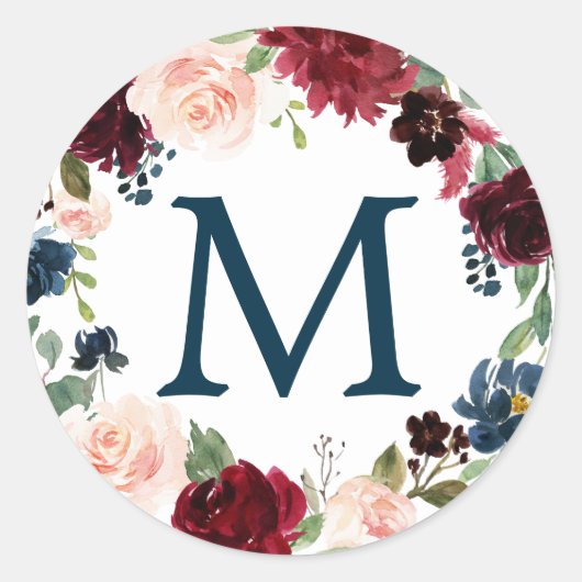 Monogram Favor Stickers Navy Bourgondië (Voorkant)